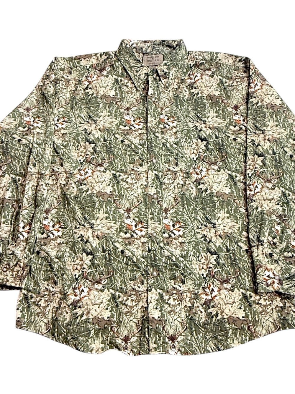 Woods & Water Outfitters Deer Camo Hunting Shirt Men’s XXL Cotton Button Up